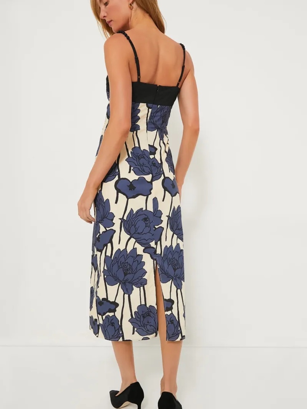 Tuckernuck Hyacinth House Cecily Cream Navy Floral Midi Dress Bead Straps XXL - Picture 4 of 11